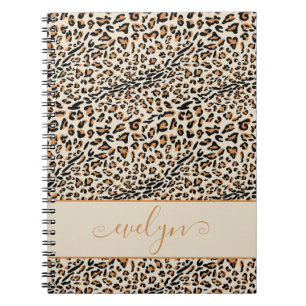 Leopard Animal Print Creme Black Tan Personalisier Notizblock