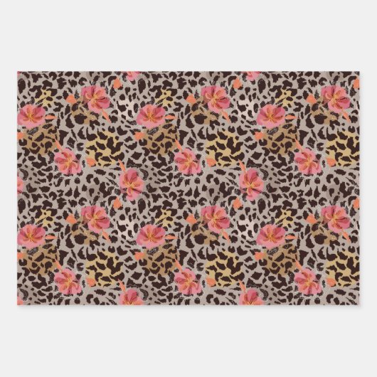 Leopard Animal Print Floral Geschenkpapier Set (Vorderseite 3)