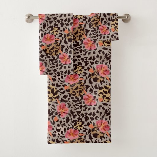 Leopard Animal Print Floral Muster Badhandtuch Set (Insitu)