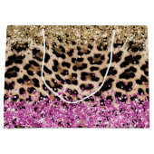 Leopard Animal Print Gold Pink Glitzy Glitzer Große Geschenktüte (Vorderseite)