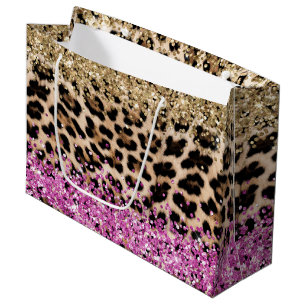 Leopard Animal Print Gold Pink Glitzy Glitzer Große Geschenktüte