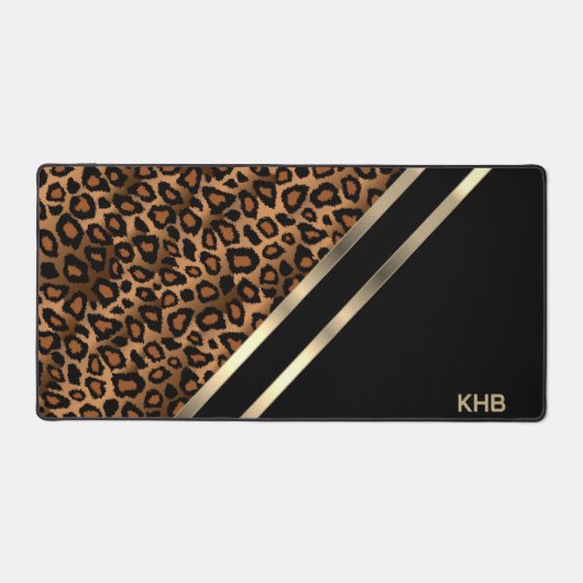 Leopard Animal Print, Gold und Black - Monogram Schreibtischunterlage (Vorderseite)