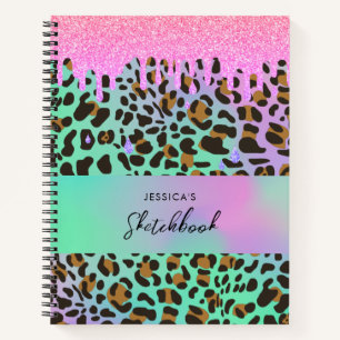 Leopard Animal Print Holographic Glitzer Tropfen Notizblock