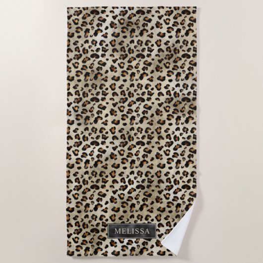 Leopard Animal Print Mit Schwarzer Falscher Folie  Strandtuch (Vorderseite)