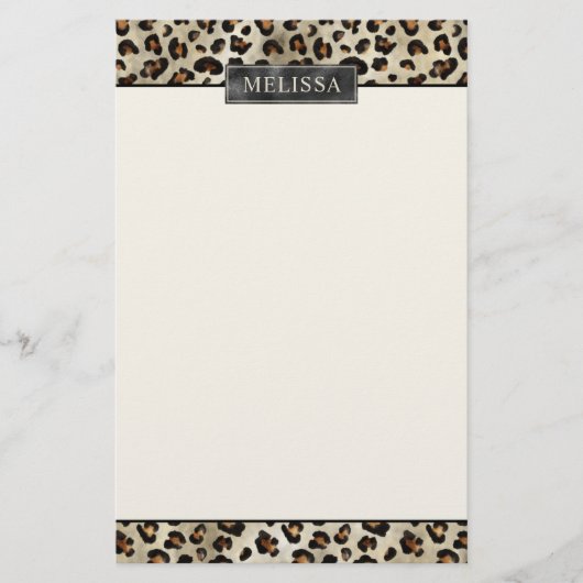 Leopard Animal Print mit schwarzer Faux-Folie und Briefpapier (Vorderseite)