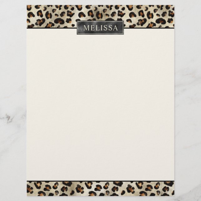 Leopard Animal Print mit schwarzer Fauxfolie und N Briefbogen (Vorderseite)