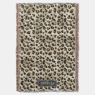 Leopard Animal Print mit schwarzer Fauxfolie und N Decke