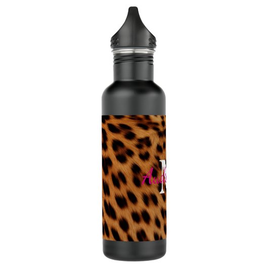 Leopard Animal Print Monogram Edelstahlflasche (Links)