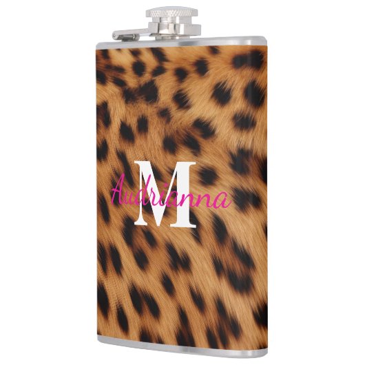 Leopard Animal Print Monogram Flachmann (Links)