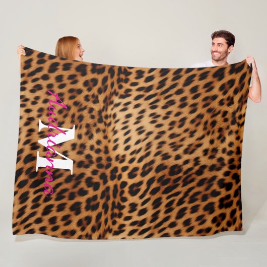Leopard Animal Print Monogram Fleecedecke (Beispiel)