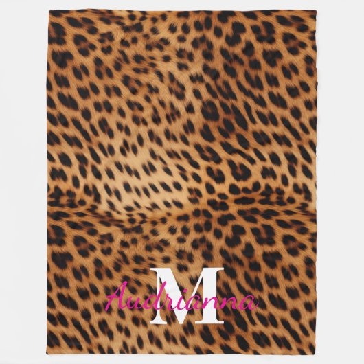 Leopard Animal Print Monogram Fleecedecke (Vorderseite)