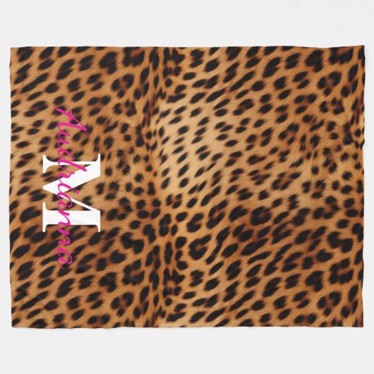 Leopard Animal Print Monogram Fleecedecke (Vorderseite (Horizontal))
