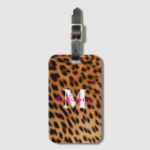 Leopard Animal Print Monogram Gepäckanhänger (Vorderseite Vertikal)