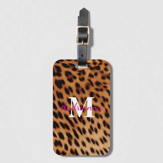 Leopard Animal Print Monogram Gepäckanhänger (Vorderseite Vertikal)