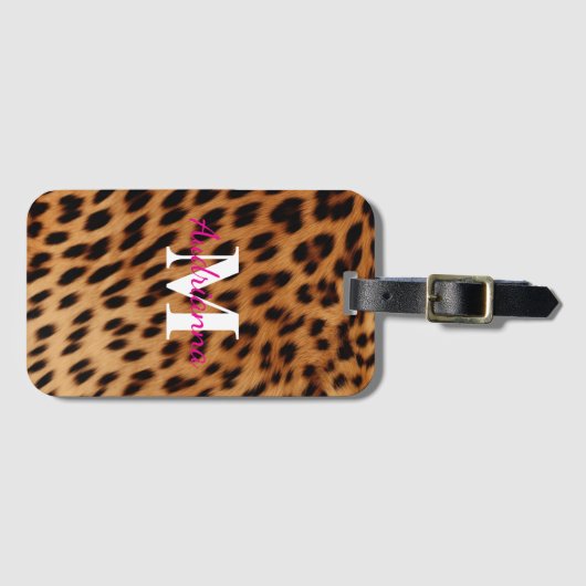 Leopard Animal Print Monogram Gepäckanhänger (Vorderseite (Horizontal))