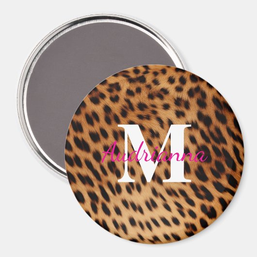 Leopard Animal Print Monogram Magnet (Vorderseite/Rückseite)