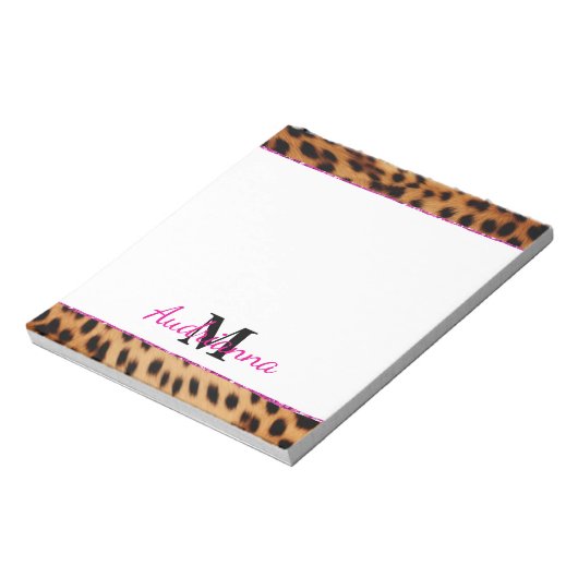 Leopard Animal Print Monogram Notizblock (Rotiert)