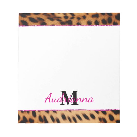 Leopard Animal Print Monogram Notizblock (Vorderseite)
