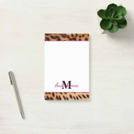 Leopard Animal Print Monogram Post-it Klebezettel (Büro)