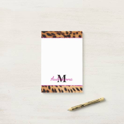 Leopard Animal Print Monogram Post-it Klebezettel (Auf Schreibtisch)