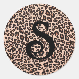 Leopard Animal Print Monogram Round Aufkleber