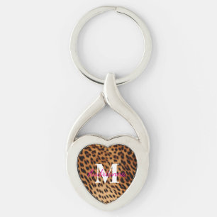 Leopard Animal Print Monogram Schlüsselanhänger