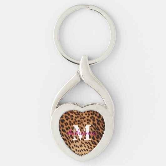 Leopard Animal Print Monogram Schlüsselanhänger (Vorderseite)