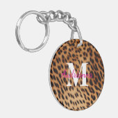 Leopard Animal Print Monogram Schlüsselanhänger (Vorderseite links)