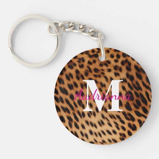 Leopard Animal Print Monogram Schlüsselanhänger (Vorderseite)