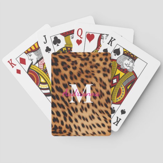 Leopard Animal Print Monogram Spielkarten (Rückseite)