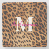 Leopard Animal Print Monogram Steinuntersetzer (Vorderseite)