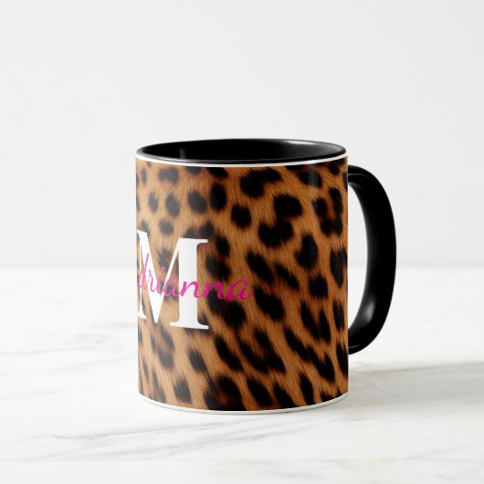Leopard Animal Print Monogram Tasse (VorderseiteRechts)