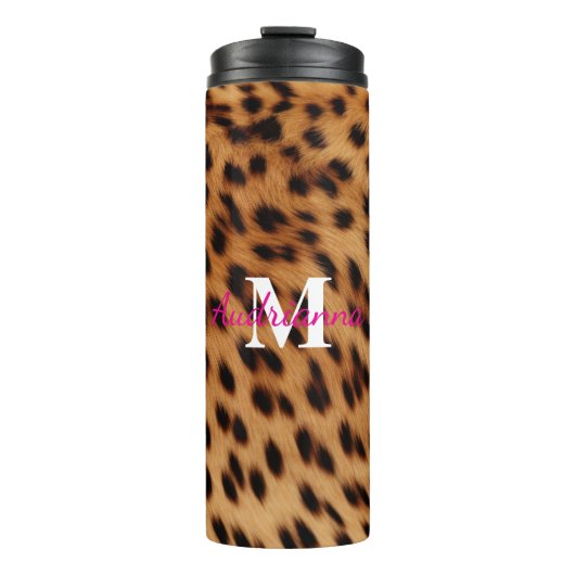 Leopard Animal Print Monogram Thermosbecher (Vorderseite)