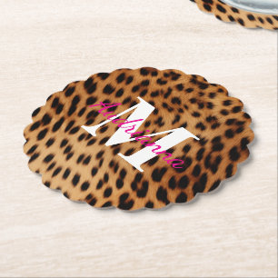 Leopard Animal Print Monogram Untersetzer