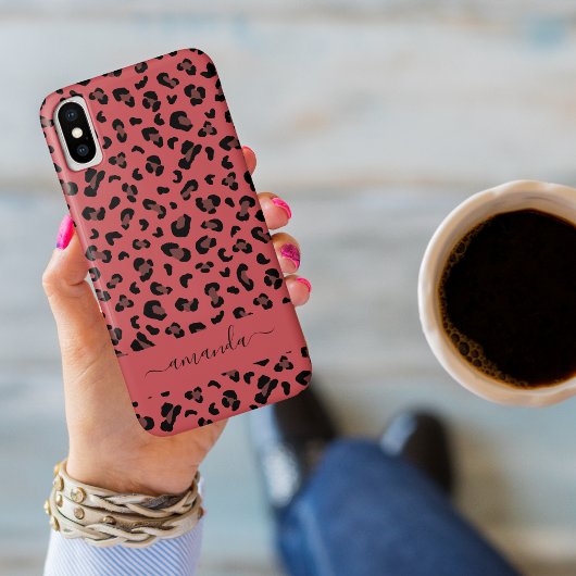 Leopard Animal Print Muster in Pink Black Case Ma
