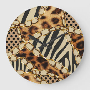 Leopard Animal Print Nahtloses Muster Große Wanduhr