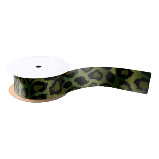Leopard Animal Print | Olive Green Satinband (Spule)