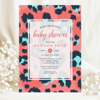 Leopard Animal Print Pink Navy Girl Baby Dusche