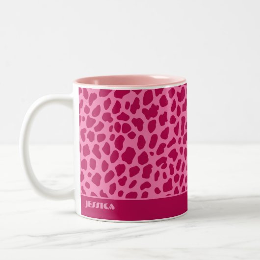 Leopard Animal Print Retro Pink y2k Ästhetische Be Zweifarbige Tasse (Links)