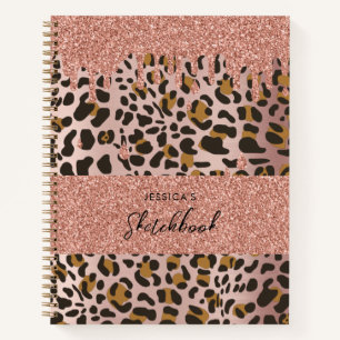 Leopard Animal Print Rose Gold Pink Glitzer Tropfe Notizblock