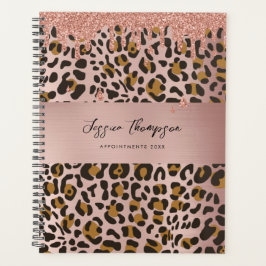 Leopard Animal Print Rose Gold Pink Glitzer Tropfe Planer
