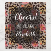 Leopard Animal Print Tropical Pink Floral Weinetikett (Einzelnes Label)