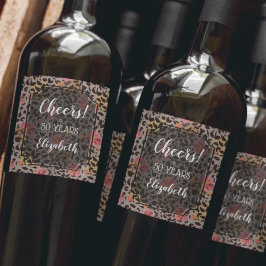 Leopard Animal Print Tropical Pink Floral Weinetikett