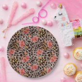 Leopard Animal Print und Rosa Blume Pappteller (Party)