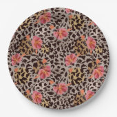 Leopard Animal Print und Rosa Blume Pappteller (Vorderseite)
