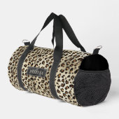 Leopard Animal Print With Black Faux Foil And Name Duffle Bag (Rechte Ecke)