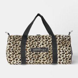 Leopard Animal Print With Black Faux Foil And Name Duffle Bag