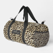 Leopard Animal Print With Black Faux Foil And Name Duffle Bag (Rechte Ecke)