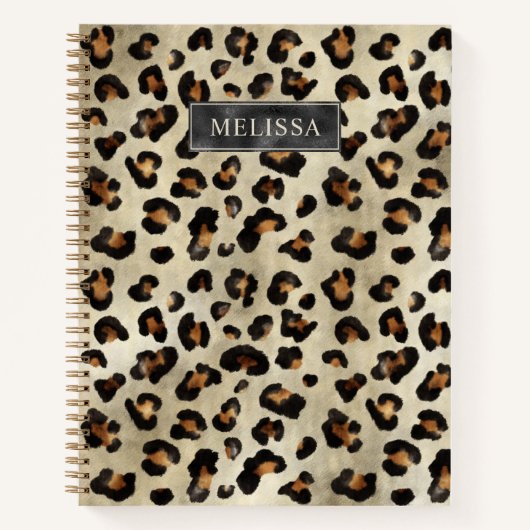Leopard Animal Print With Black Faux Foil And Name Notizblock (Vorderseite)