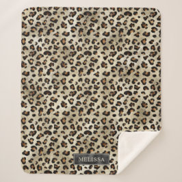 Leopard Animal Print With Black Faux Foil And Name Sherpadecke